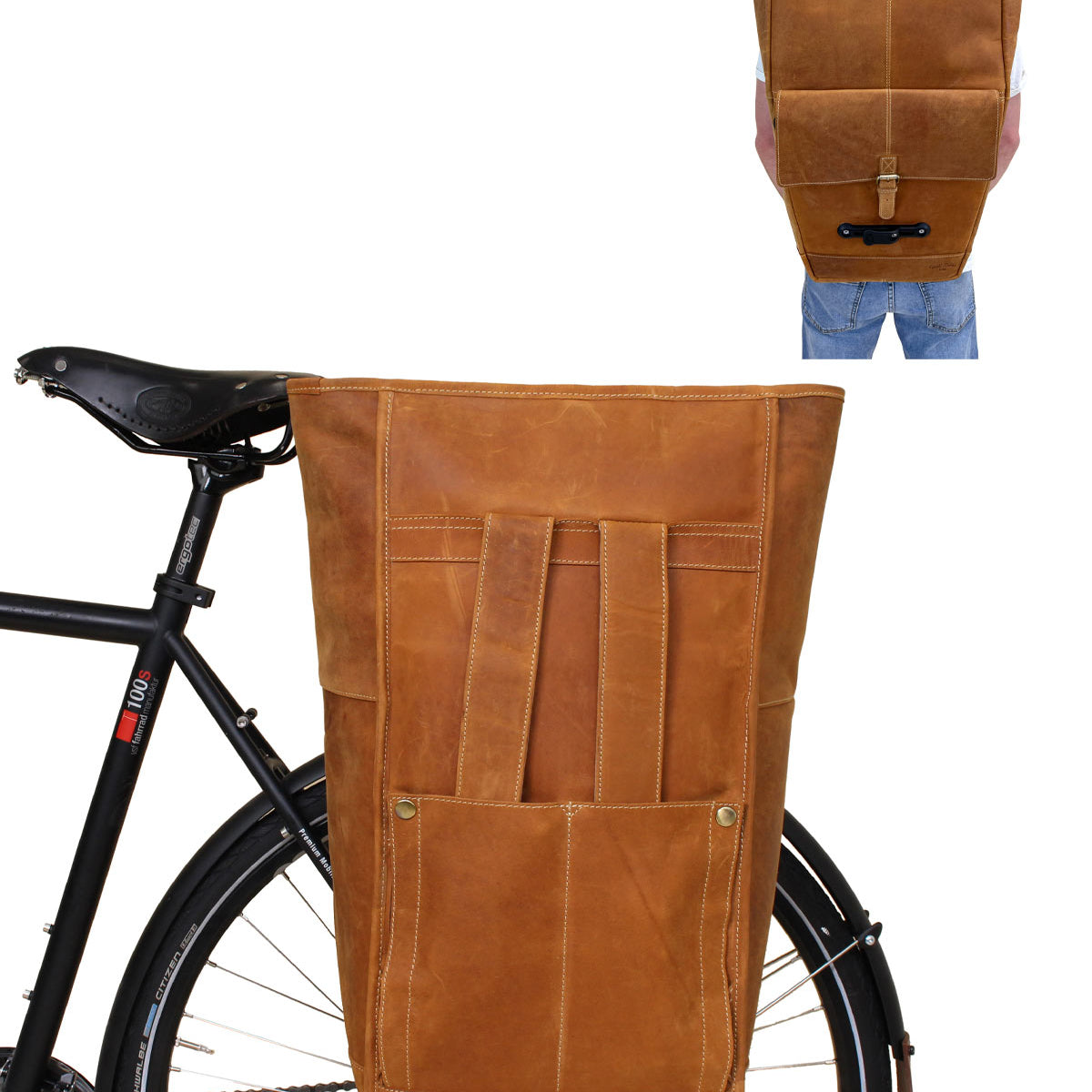 fahrradtaschen manufaktur Fahrradrucksack „Gareth T.“ aus Leder bei Gusti-Leder – Gusti Leder Fahrradtyp:Gravel Bike mit Reifen bis zu 45 mm Breite Pegasus ESTREMO EVO 12 Category:City Urban Helme